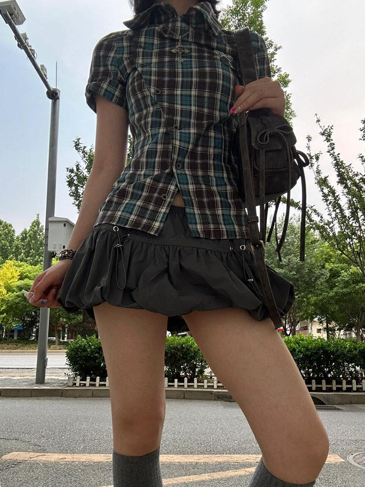 ボーダー柄ロゴ刺繍ショート丈Tシャツ TK0233