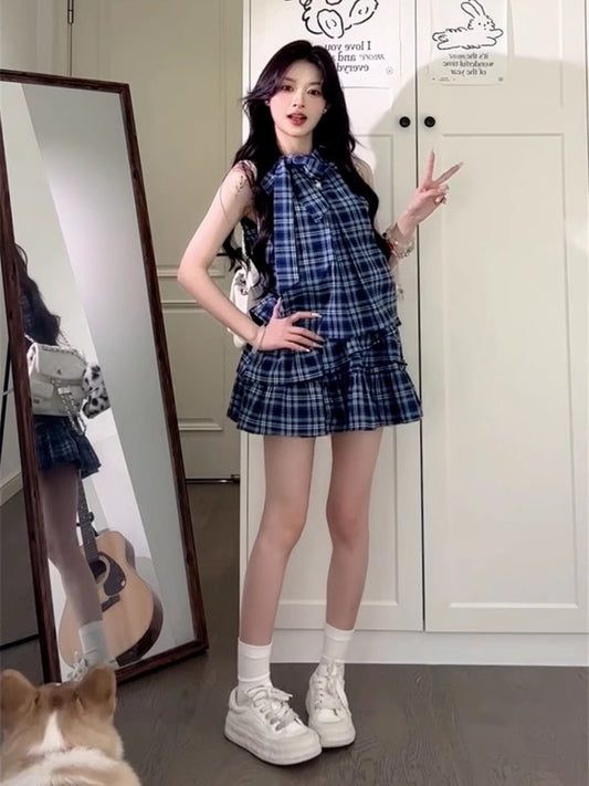 ノースリーブチェックシャツワンピース TK0245