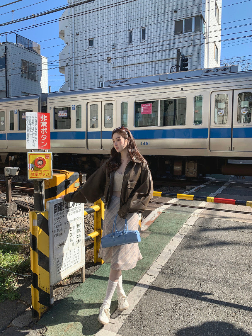 バイカラーチェックフィッシュテールスカート TK0256