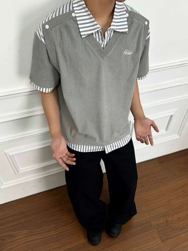 フェイクツーピース刺繍ポロシャツ TK0266