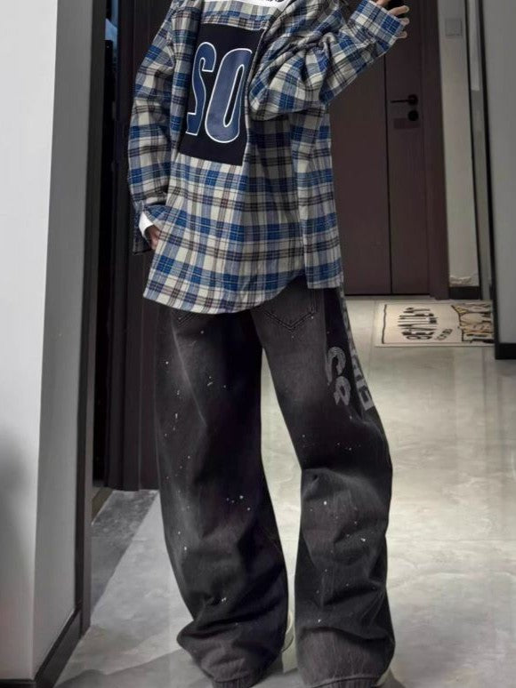 黒 ペイントスプラッター コットンワイドパンツ 黒 ペイントスプラッター コットンワイドパンツ