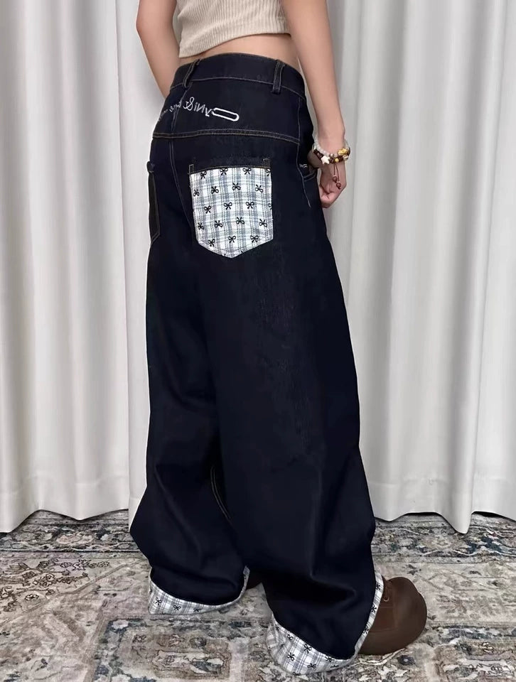 90s 古着　パッチワークパンツ　ツギハギ　希少　ネイビー 90s Julia Kim パッチワーク 刺繍 ツギハギデザイン ジャケット
