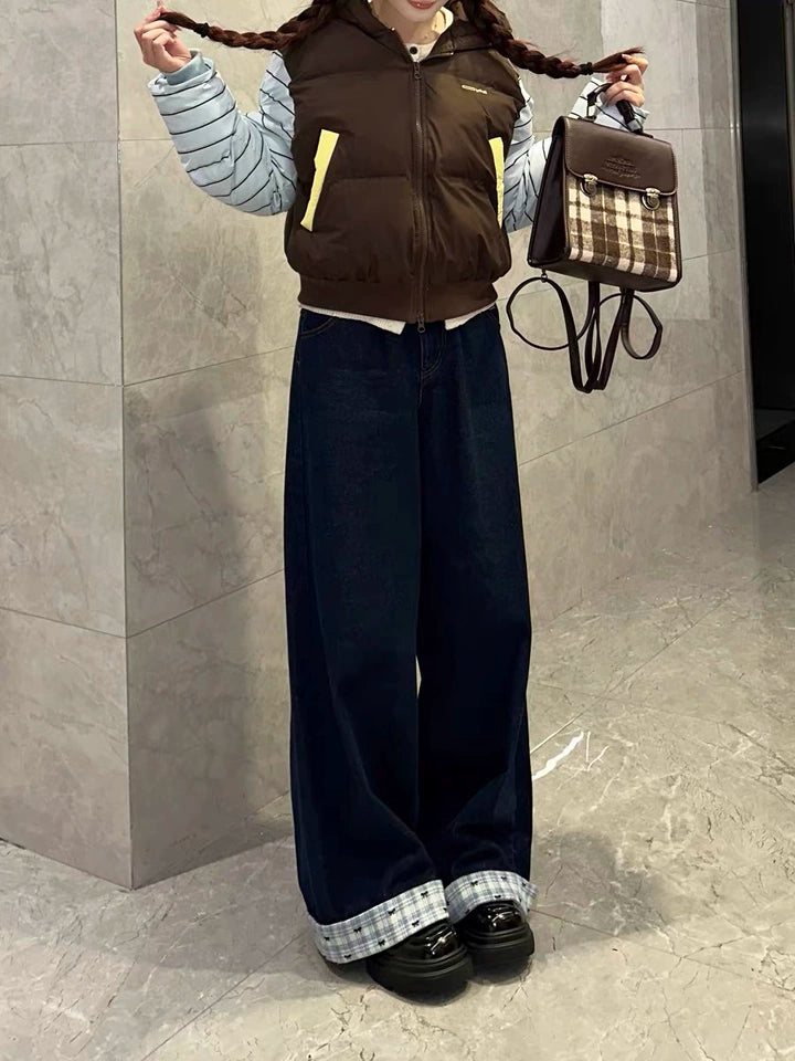 チェックパンツ　パッチワーク　ドッキング　リメイクパンツ　古着　ワイドパンツ チェックパンツ パッチワーク ドッキング リメイクパンツ 古着