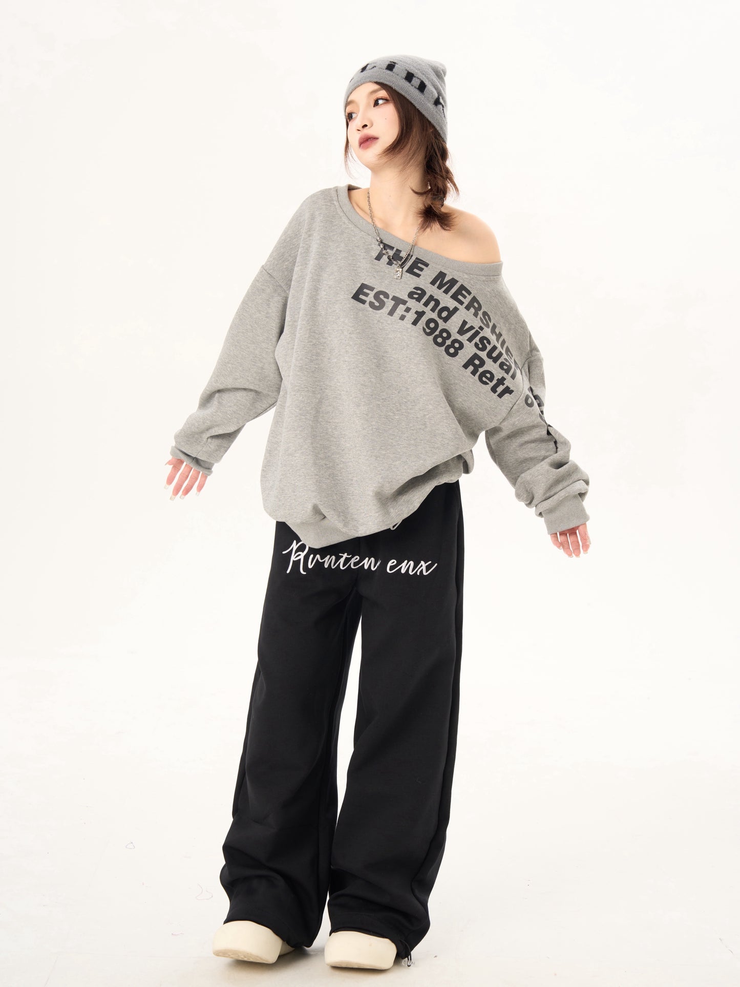 「ダブルウエスト」レースワイドスウェットパンツ TK0299