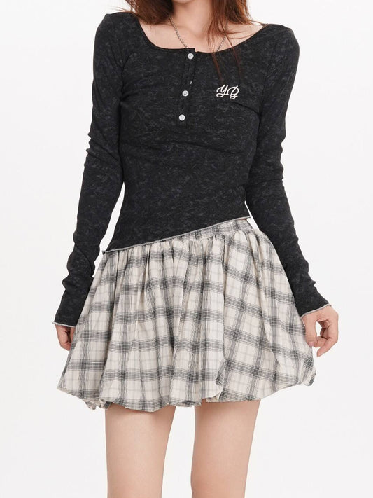 ムラ染めフリルネックロングシャツ TK0301