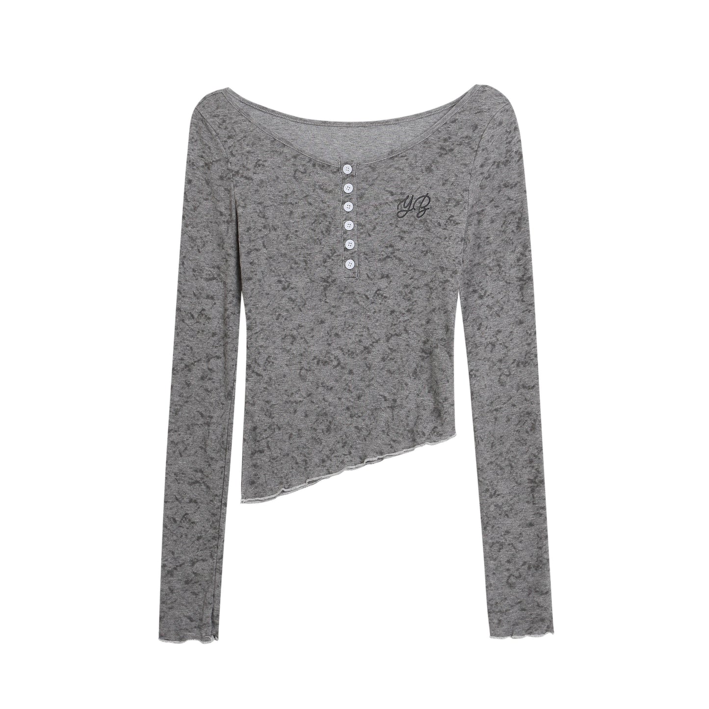 ムラ染めフリルネックロングシャツ TK0301