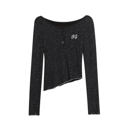 ムラ染めフリルネックロングシャツ TK0301