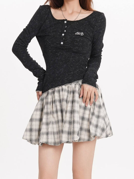 ムラ染めフリルネックロングシャツ TK0301