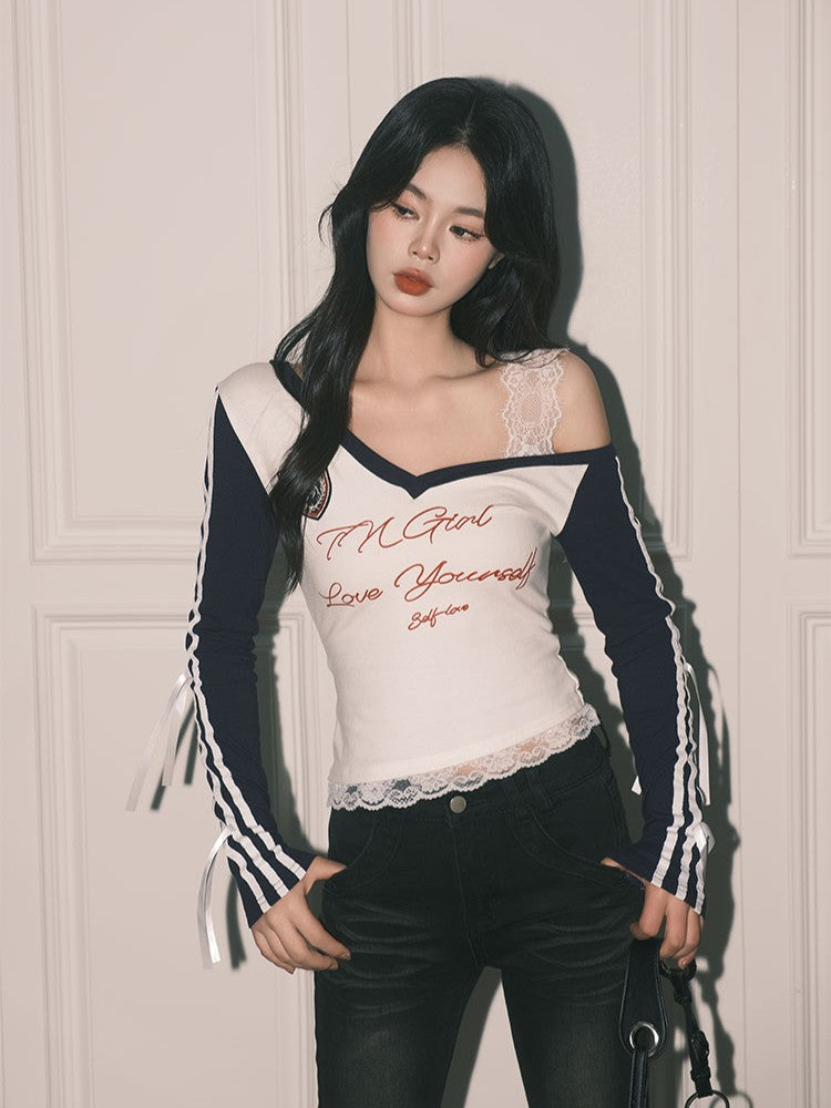 「2WAY着用」ワンショルダー 長袖コットンTシャツ TK0303