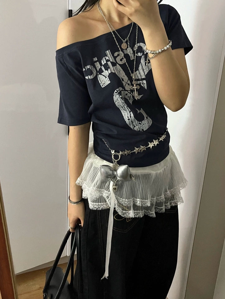 「刺繍飾り」ワイドバギーデニムパンツ TK0305