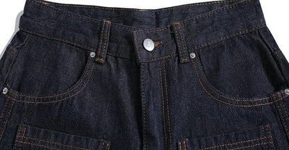 「刺繍飾り」ワイドバギーデニムパンツ TK0305