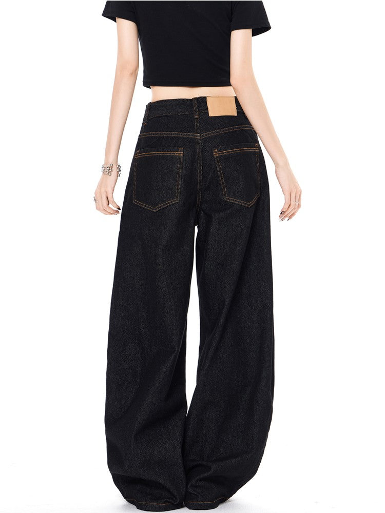 「刺繍飾り」ワイドバギーデニムパンツ TK0305