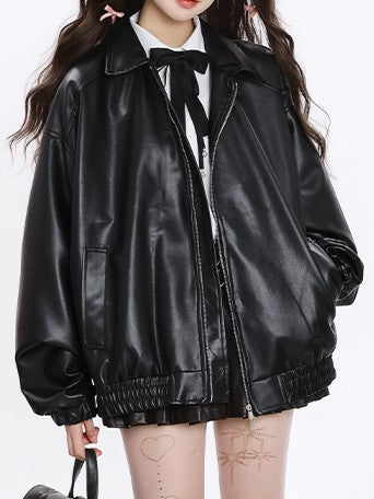 「ブラック/ブラウン」PUレザー ライダースジャケット TK0320