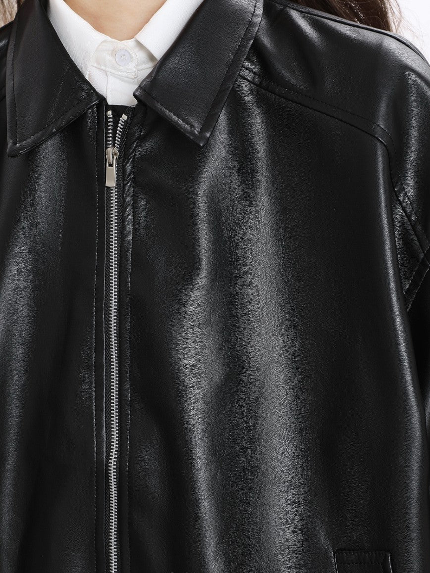 「ブラック/ブラウン」PUレザー ライダースジャケット TK0320