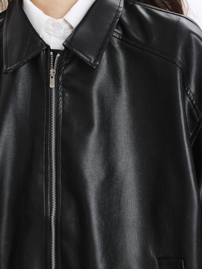 「ブラック/ブラウン」PUレザー ライダースジャケット TK0320