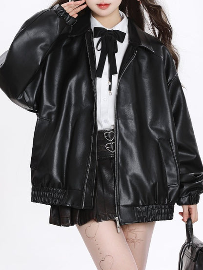 「ブラック/ブラウン」PUレザー ライダースジャケット TK0320