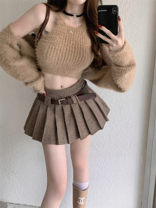 「裏地付き」千鳥柄 プリーツスカート TK0321