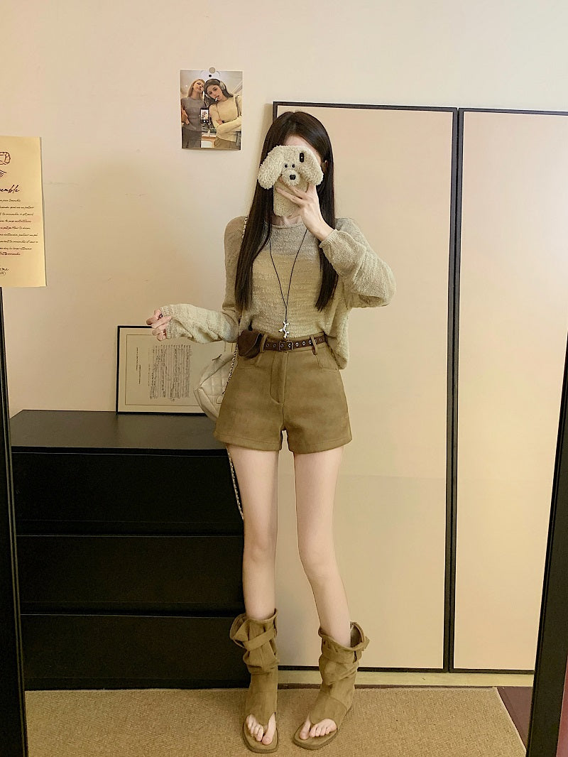 スェード ハイウエストショートパンツ TK0325