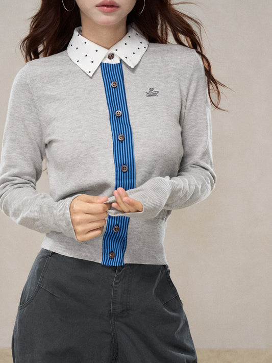 「赤/グレー」切り替えニットトップス TK0331