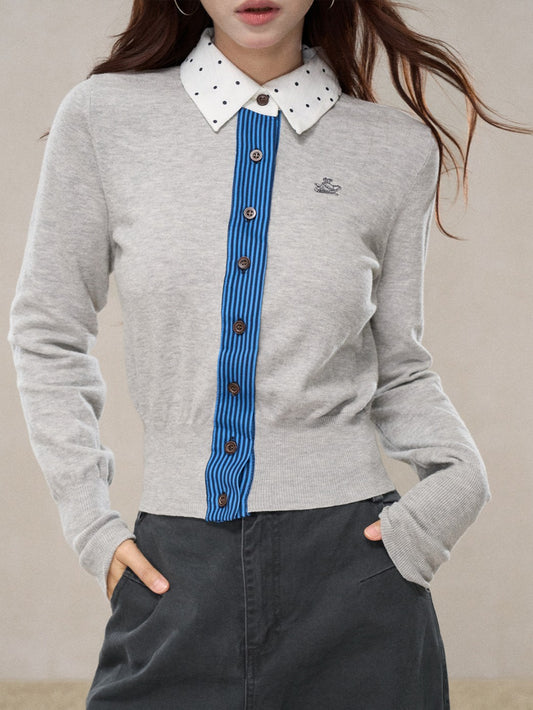 「赤/グレー」切り替えニットトップス TK0331