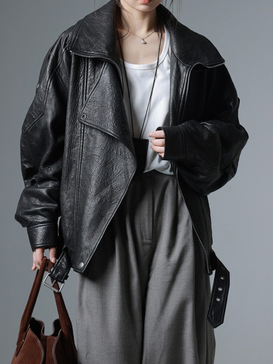 PUレザーダブルライダースジャケット TK0335