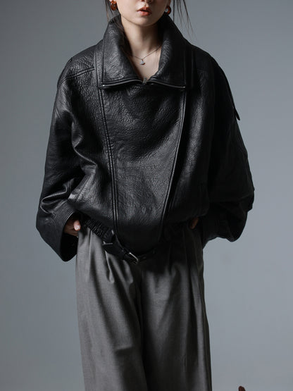 PUレザーダブルライダースジャケット TK0335