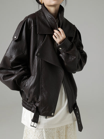 PUレザーダブルライダースジャケット TK0335