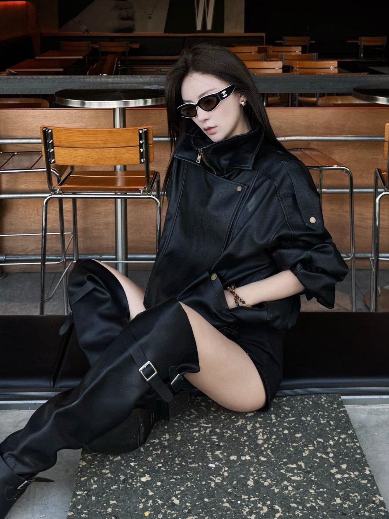 PUレザーダブルライダースジャケット TK0335