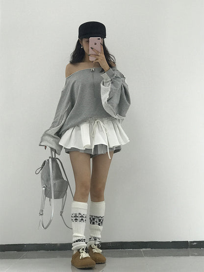 オフショルダー長袖スウェットシャツ TK0337
