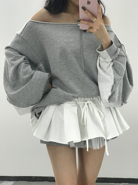 オフショルダー長袖スウェットシャツ TK0337