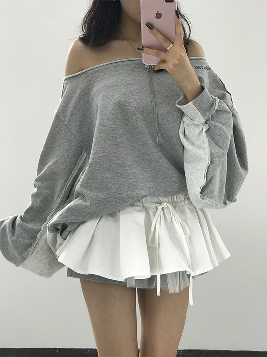 オフショルダー長袖スウェットシャツ TK0337