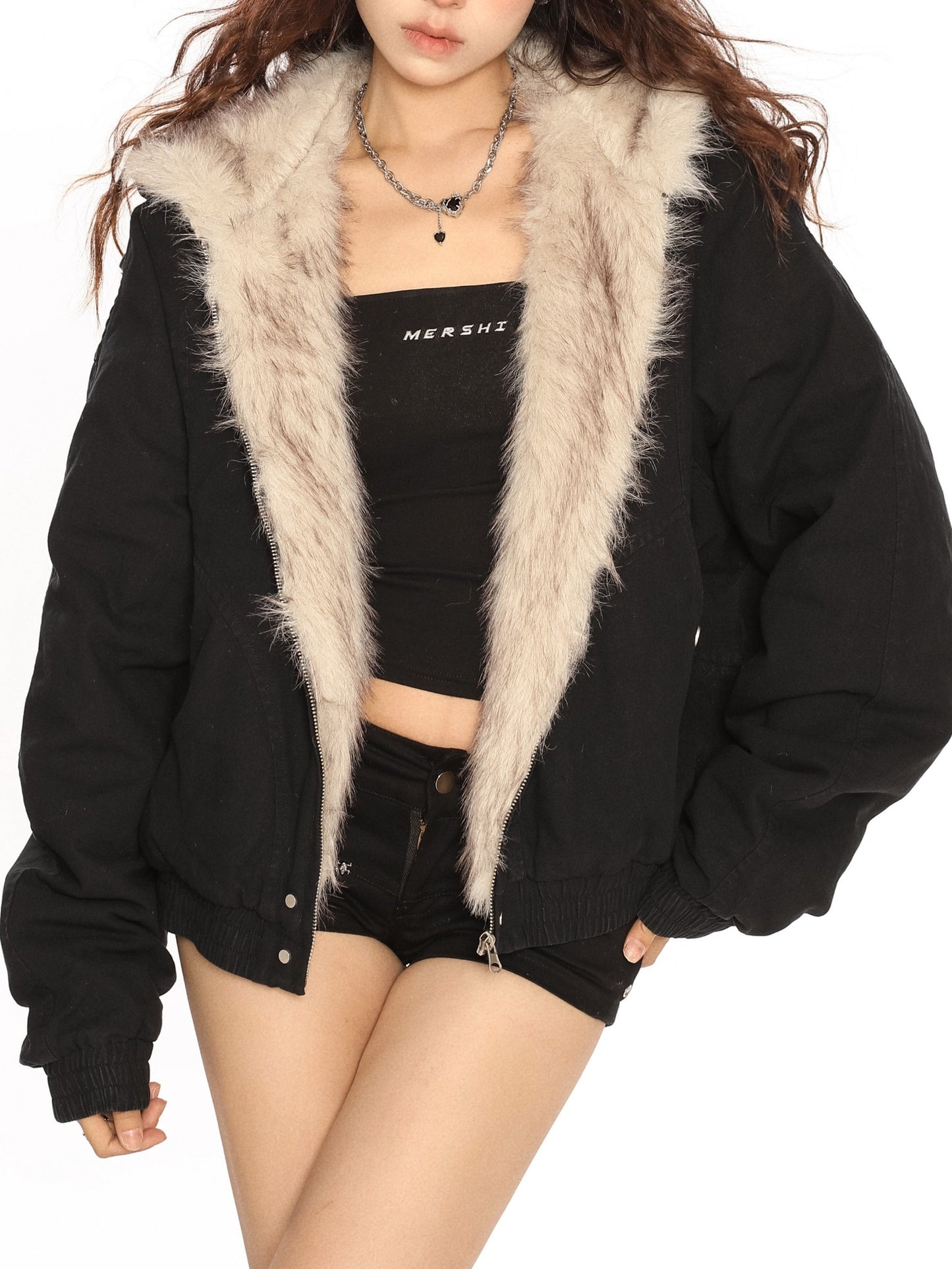 ファー付きフードパーカーコート ボアジャケット TK0338