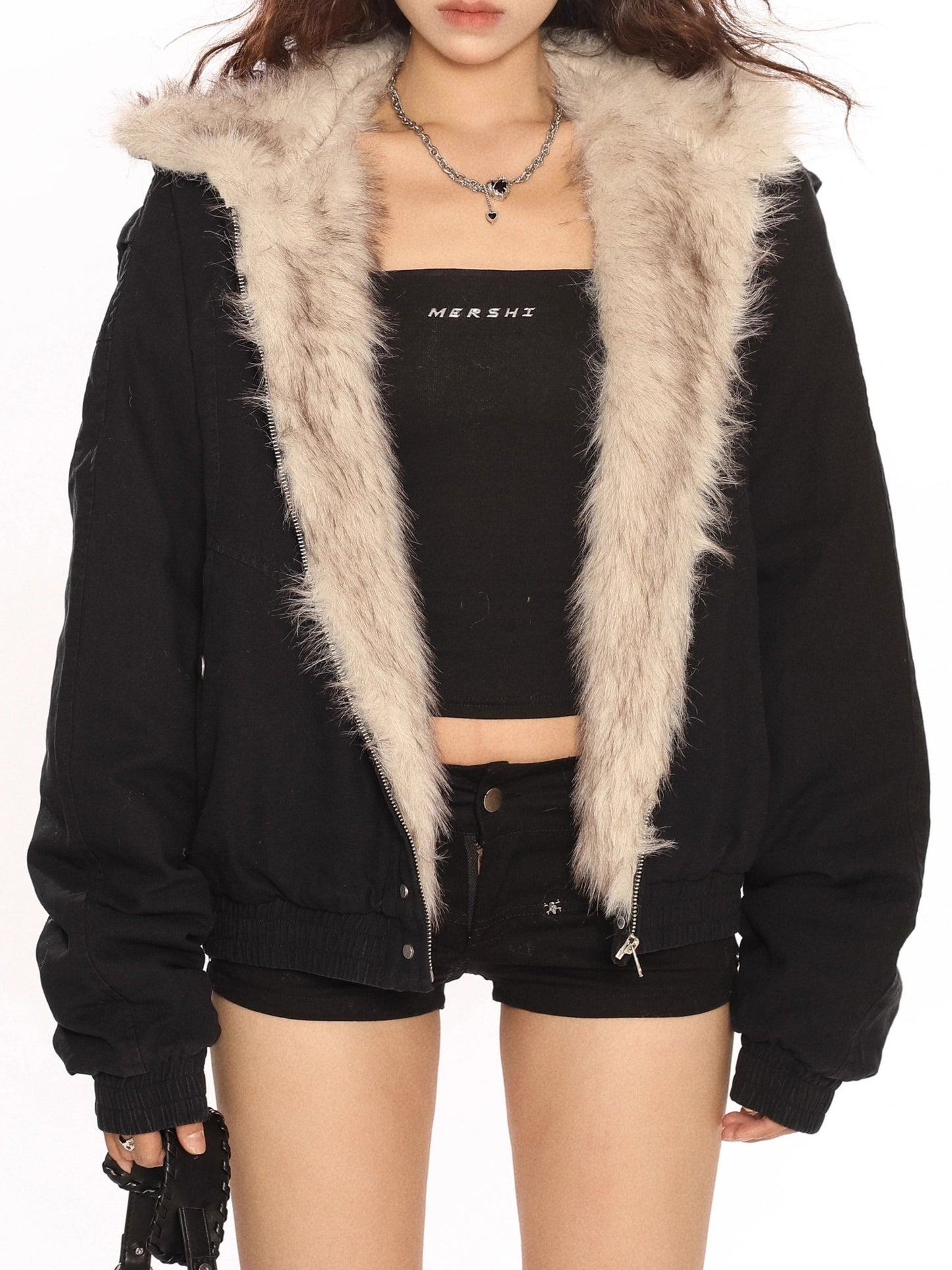 ファー付きフードパーカーコート ボアジャケット TK0338