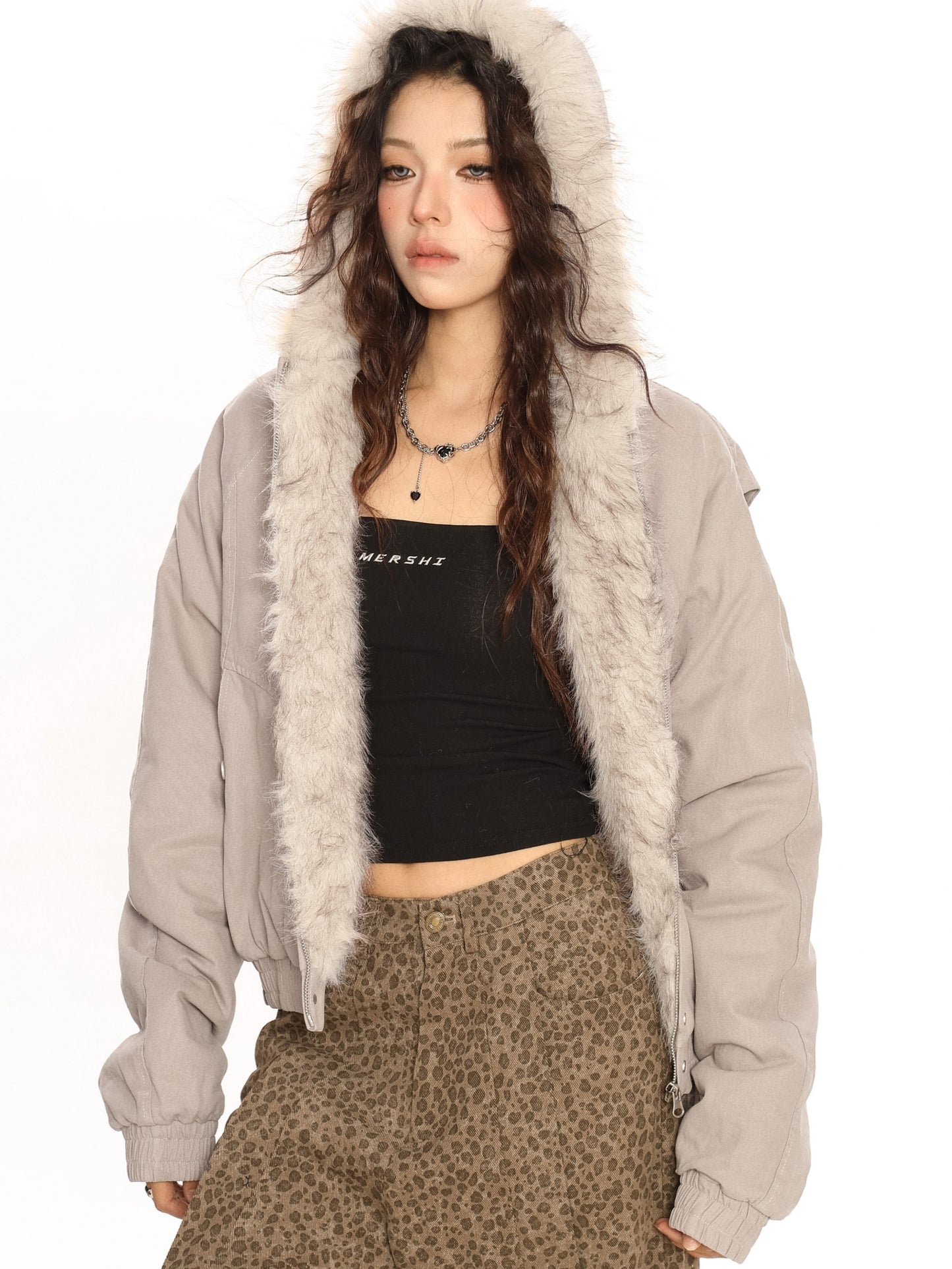 ファー付きフードパーカーコート ボアジャケット TK0338