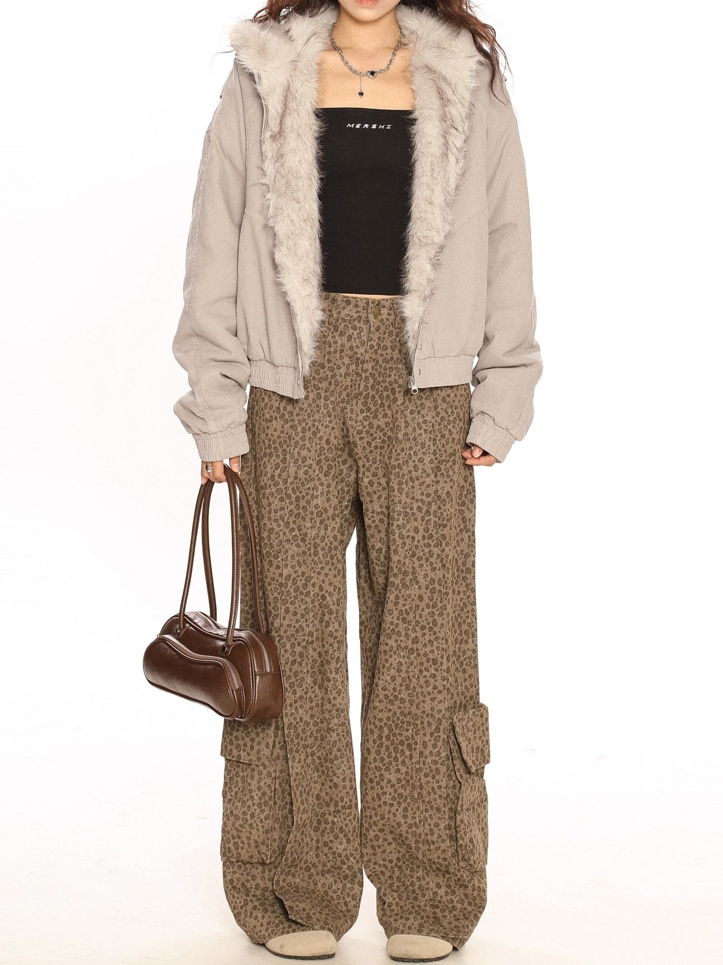 ファー付きフードパーカーコート ボアジャケット TK0338