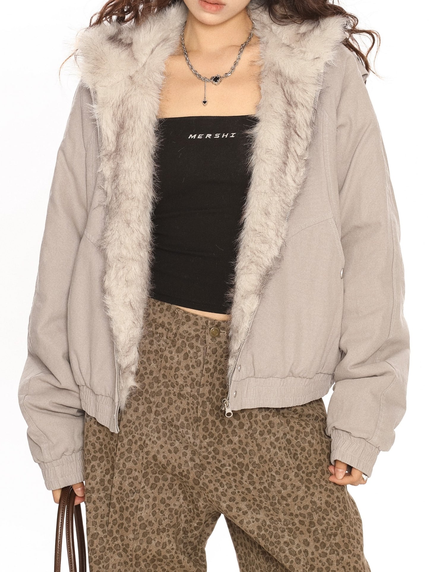 ファー付きフードパーカーコート ボアジャケット TK0338