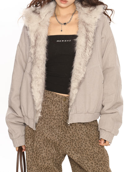 ファー付きフードパーカーコート ボアジャケット TK0338