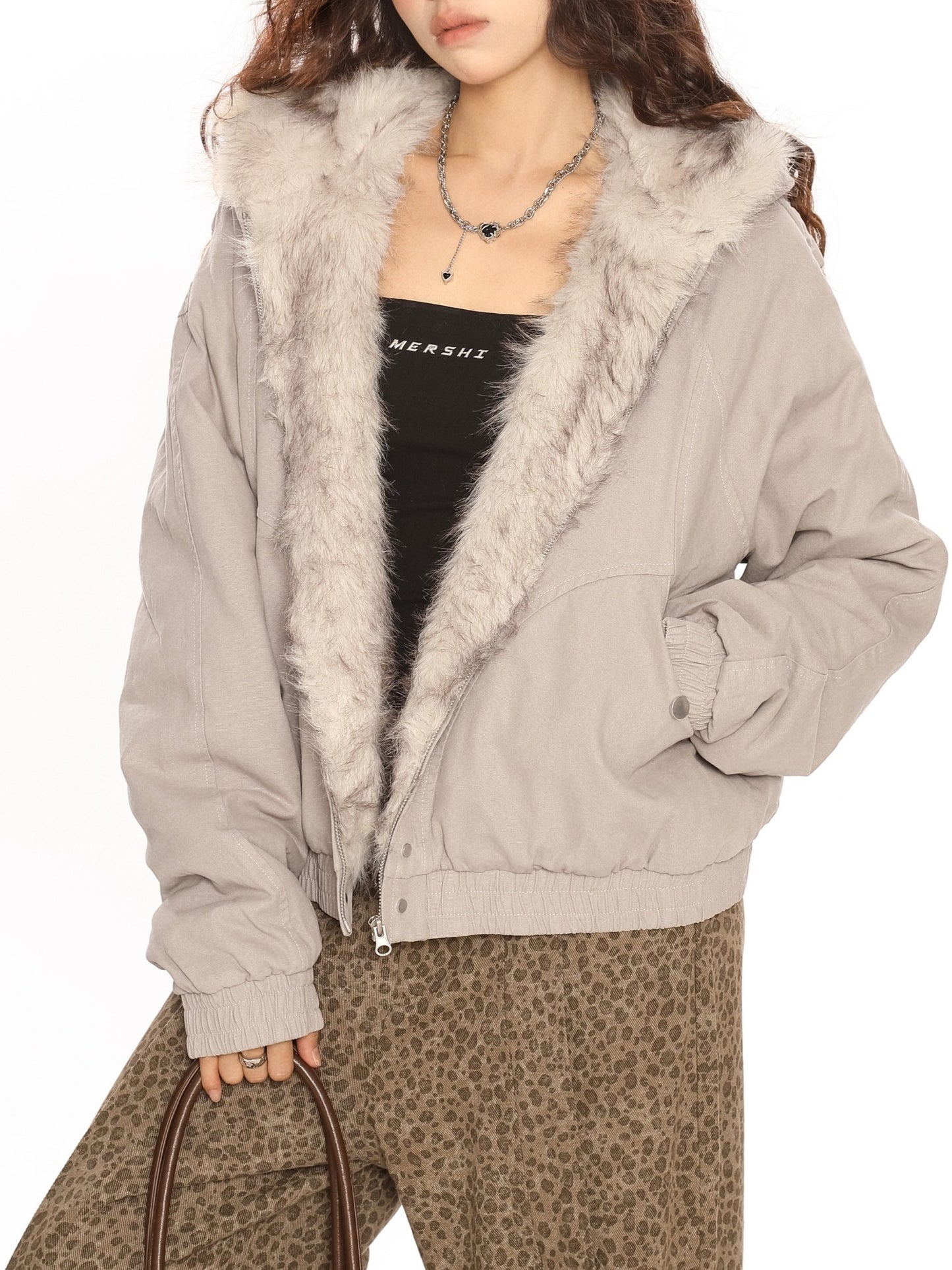 ファー付きフードパーカーコート ボアジャケット TK0338