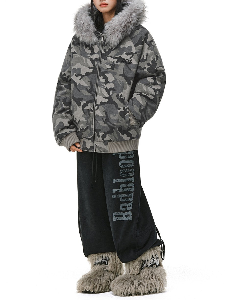 カモ柄フード付きボアジャケット TK0339