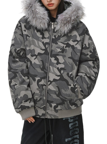 カモ柄フード付きボアジャケット TK0339