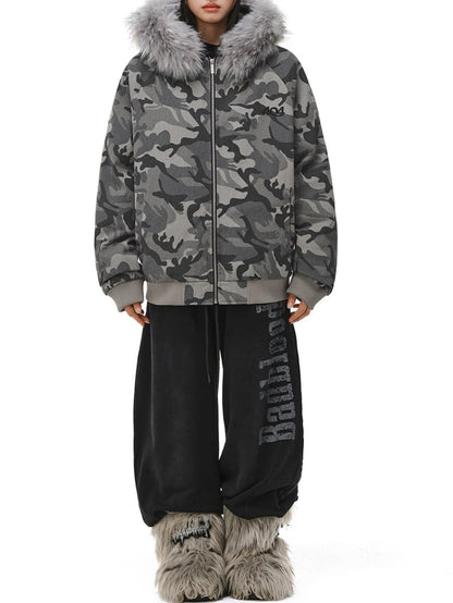カモ柄フード付きボアジャケット TK0339
