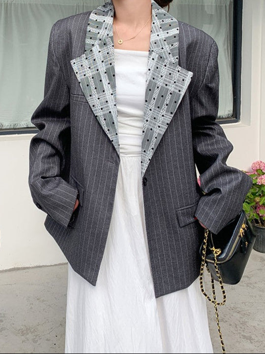 グレー Mサイズ ジャケット ストライプ付き MSGM｜ストライプオーバーサイズジャケット