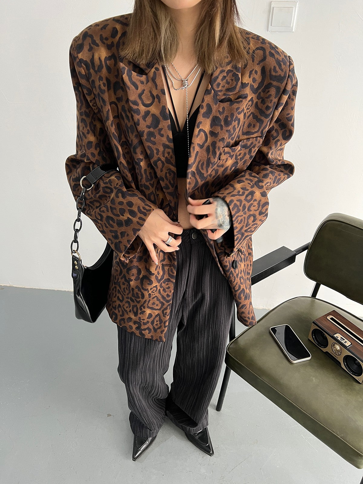 エスカーダ　ジャケット　レオパード　シングル　ショールカラー　新品　タグ付き エスカーダ ジャケット レオパード シングル ショールカラー