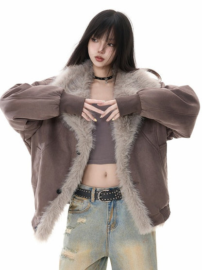 ファー付きスエードショートジャケット TK0353