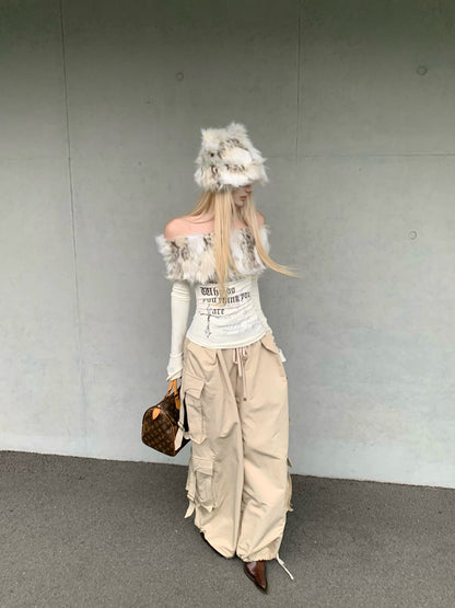 ファーオフショルダートップス TK0355