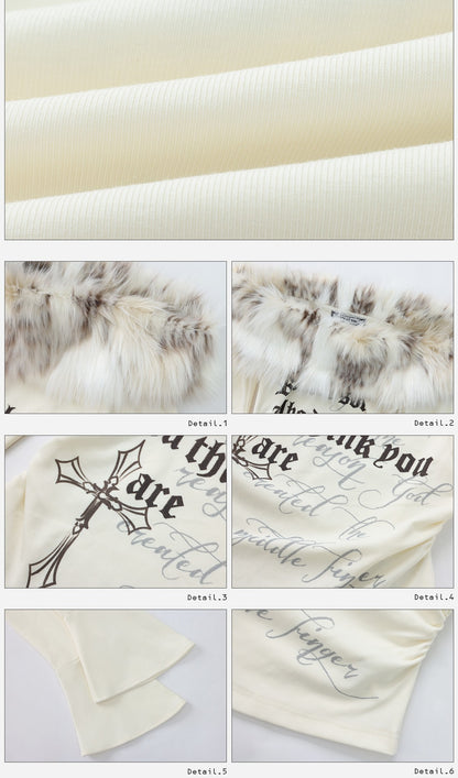 ファーオフショルダートップス TK0355