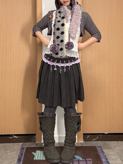 スタッズ レース ニットプリーツスカート TK0379