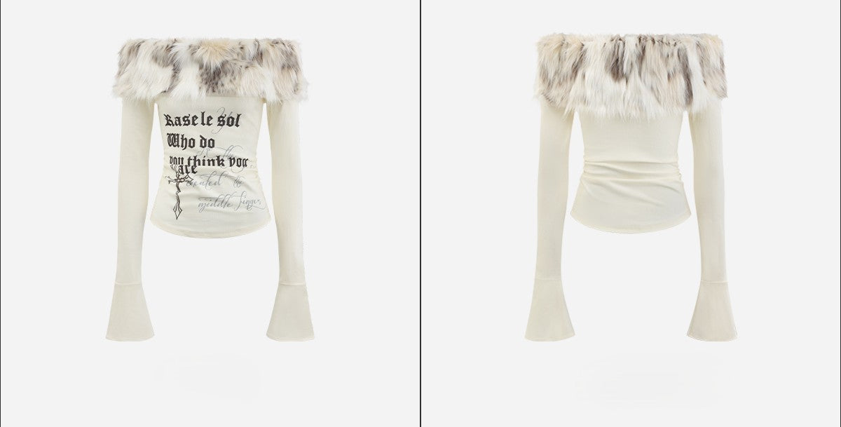 ファーオフショルダートップス TK0355