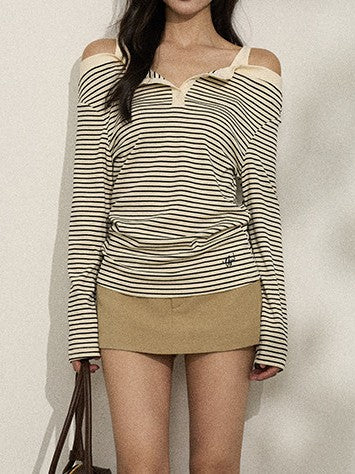 バイカラー ストライプオフショルロンT TK0380