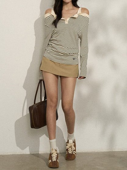 バイカラー ストライプオフショルロンT TK0380